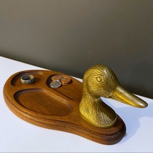 Vintage Brass Duck Head Valet Tray Trinket Dish